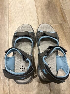 Gray and Light Blue Velcro Sport Sandals